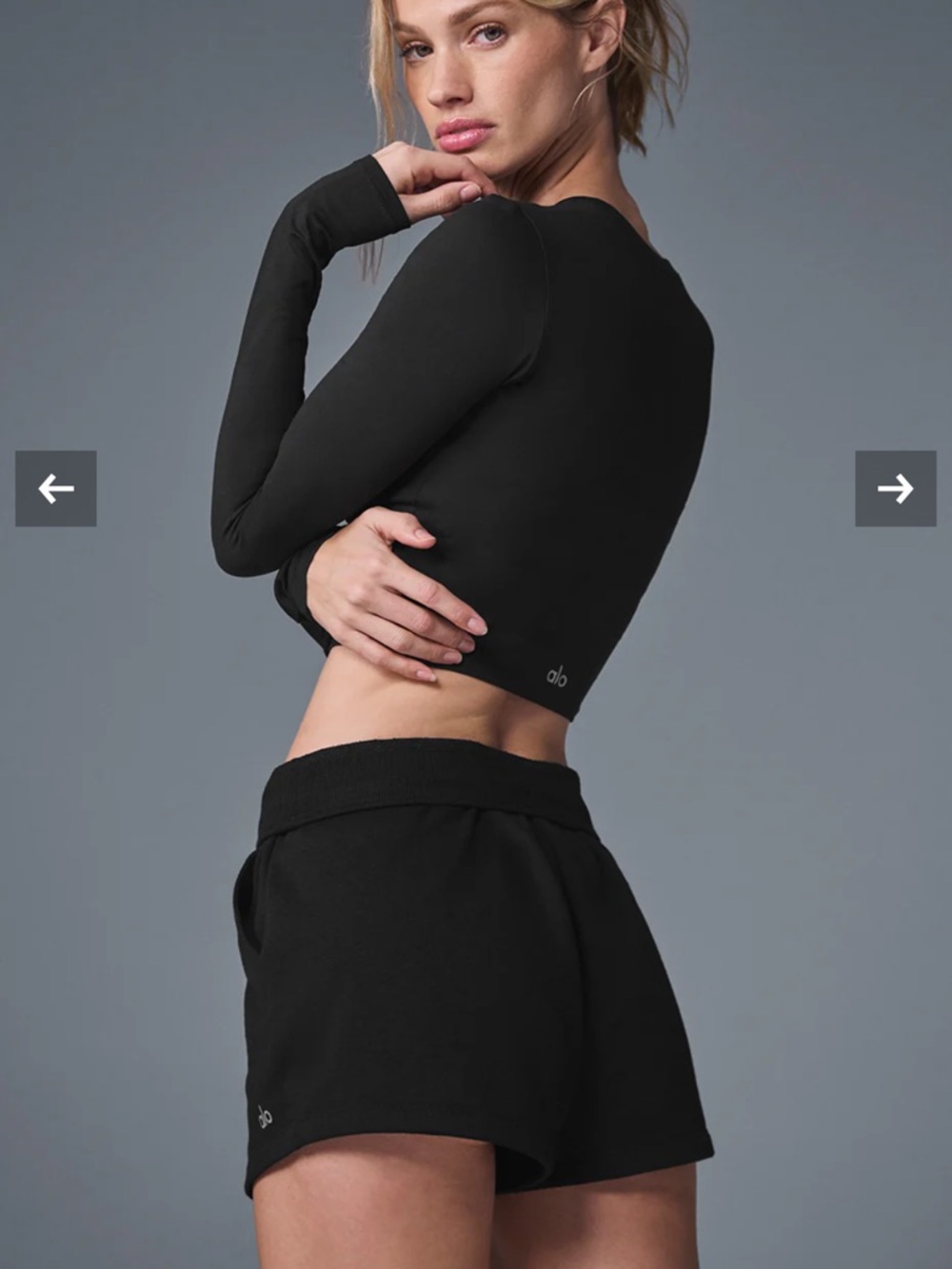 ALO Yoga Black Long Sleeve Cropped Tee